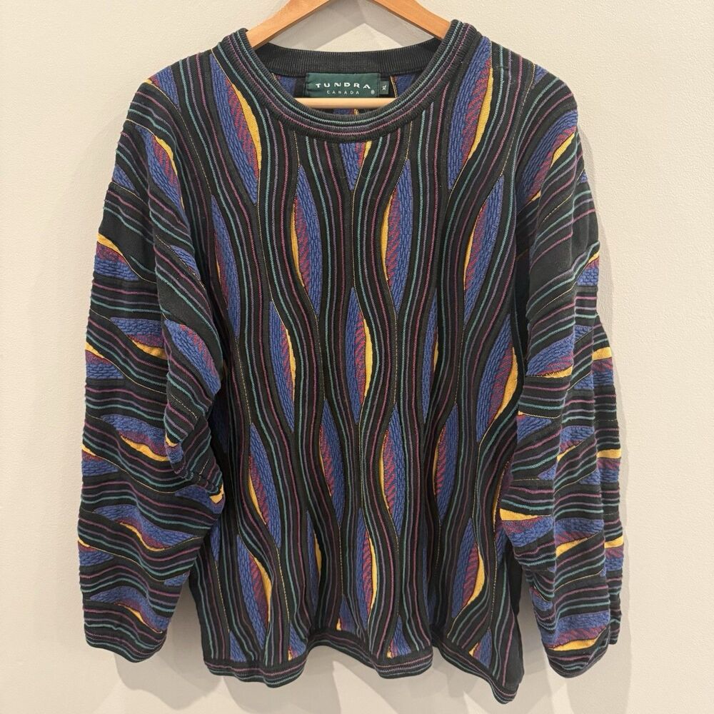 Vintage Tundra Canada 3D Sweater Coogi Cosby XL Multicolor 90s Biggie Streetwear